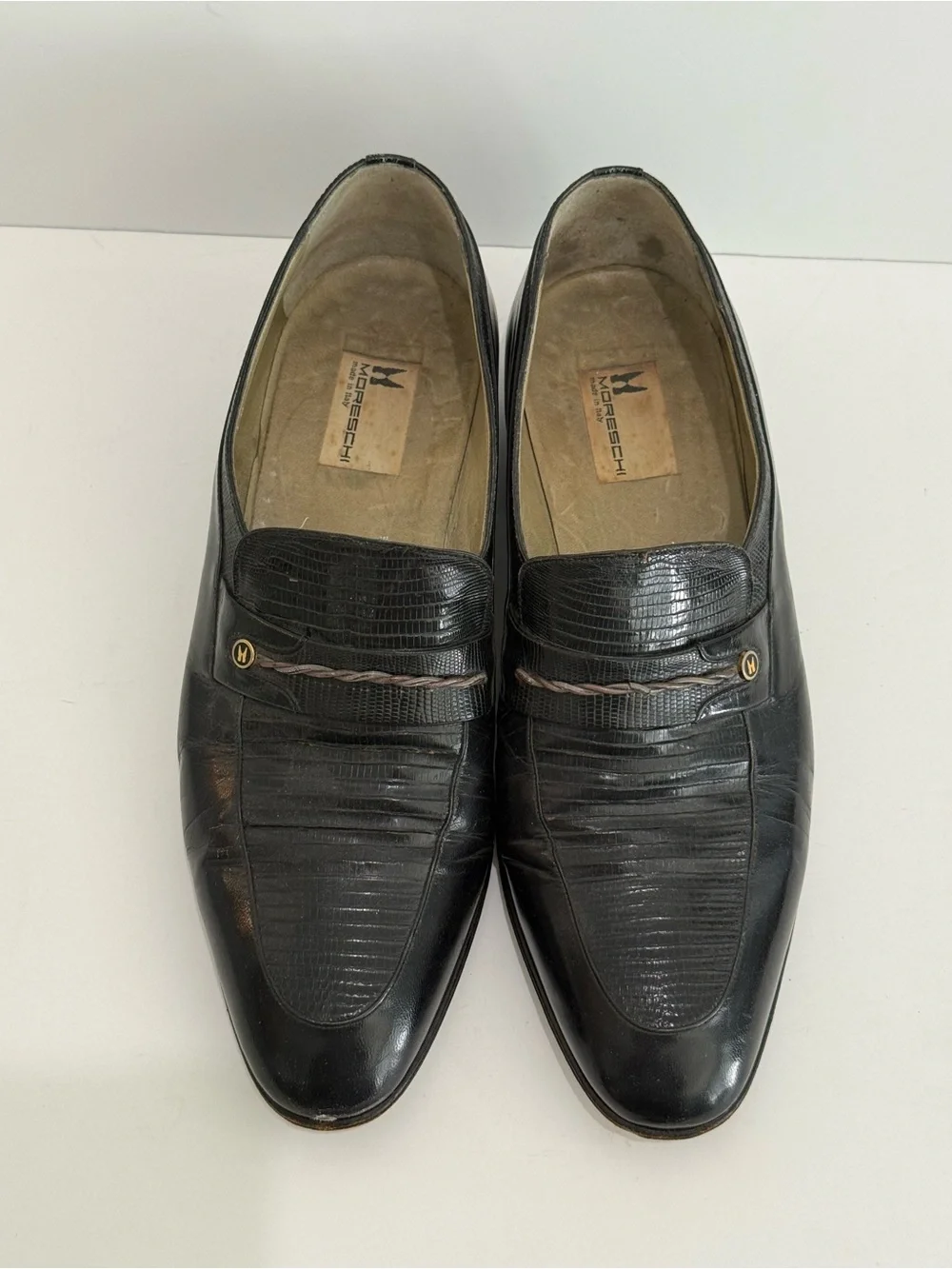 Vintage Moreschi Italian Black Lizard Leather Men's Slip-on Penny Loafers -8.5UK